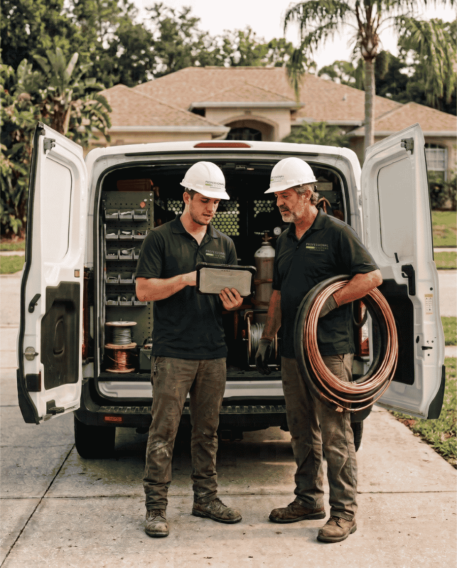 Professional Systems technicians at their service van in Mobile, AL