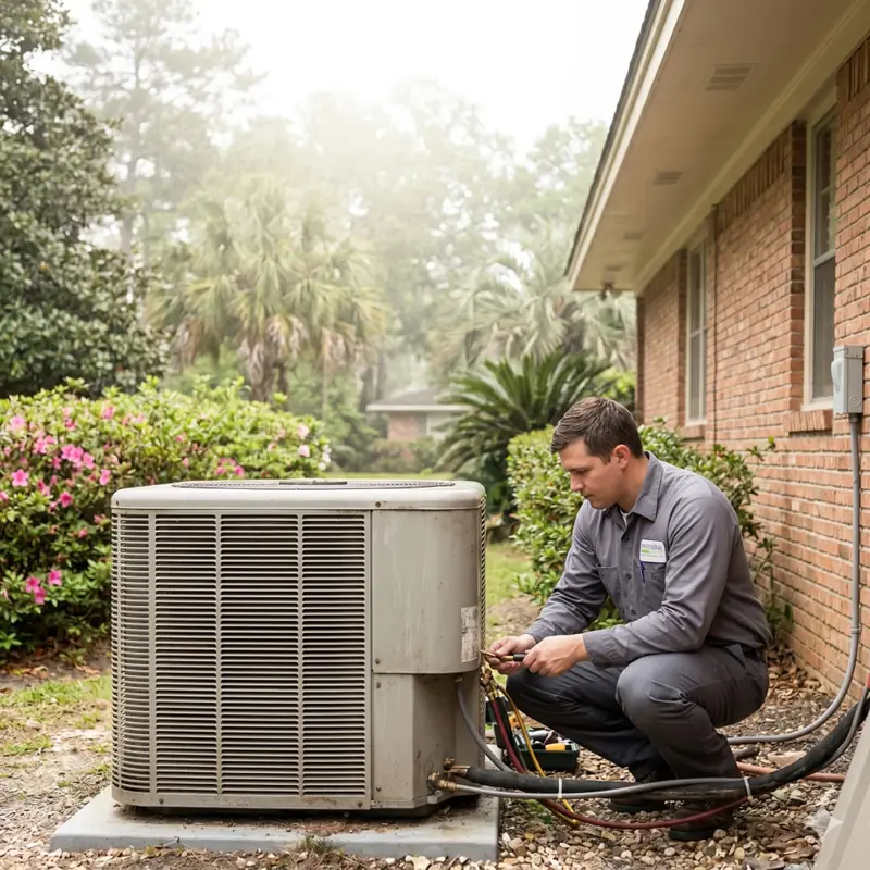 HVAC Technician Installing AC Unit