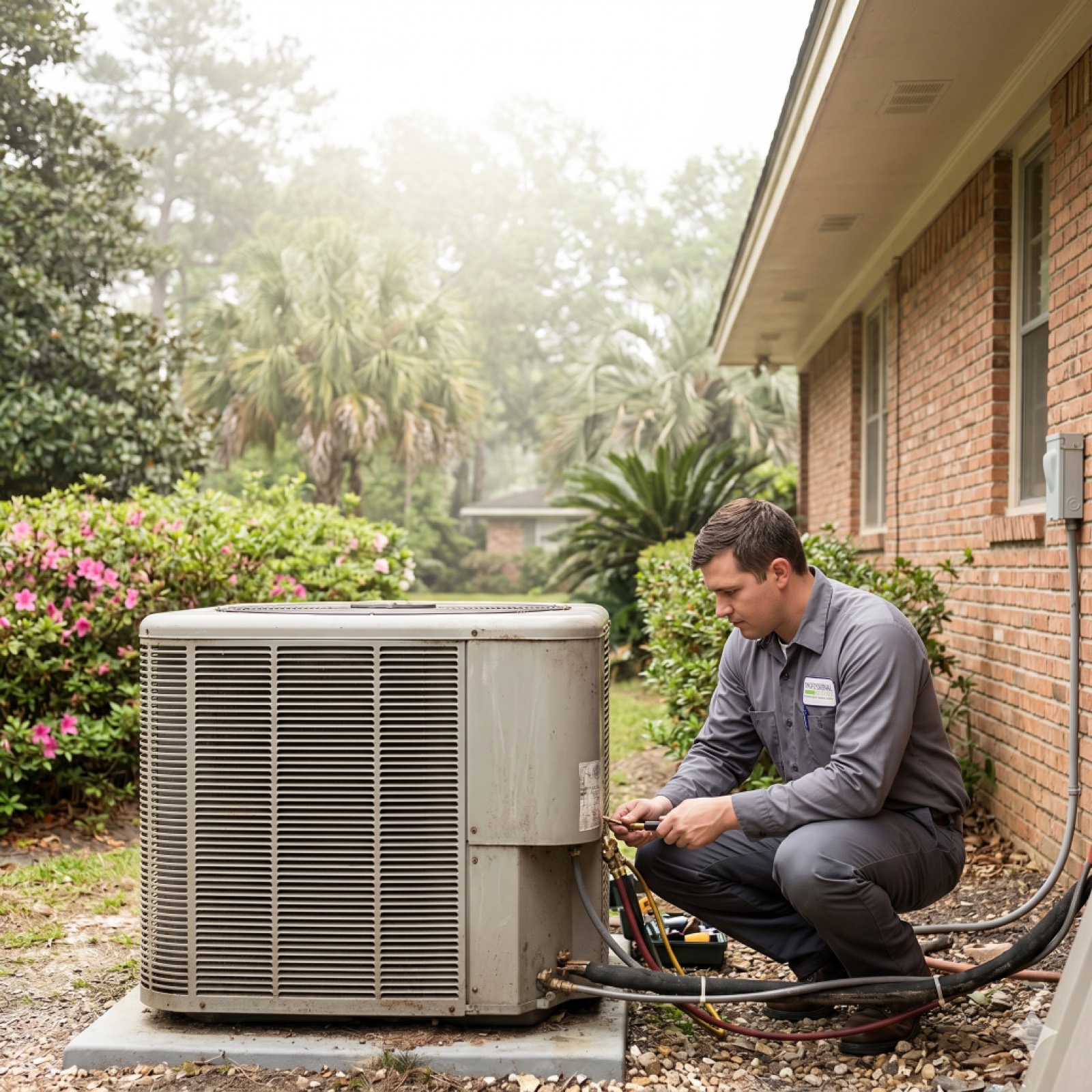 HVAC Technician Installing AC Unit