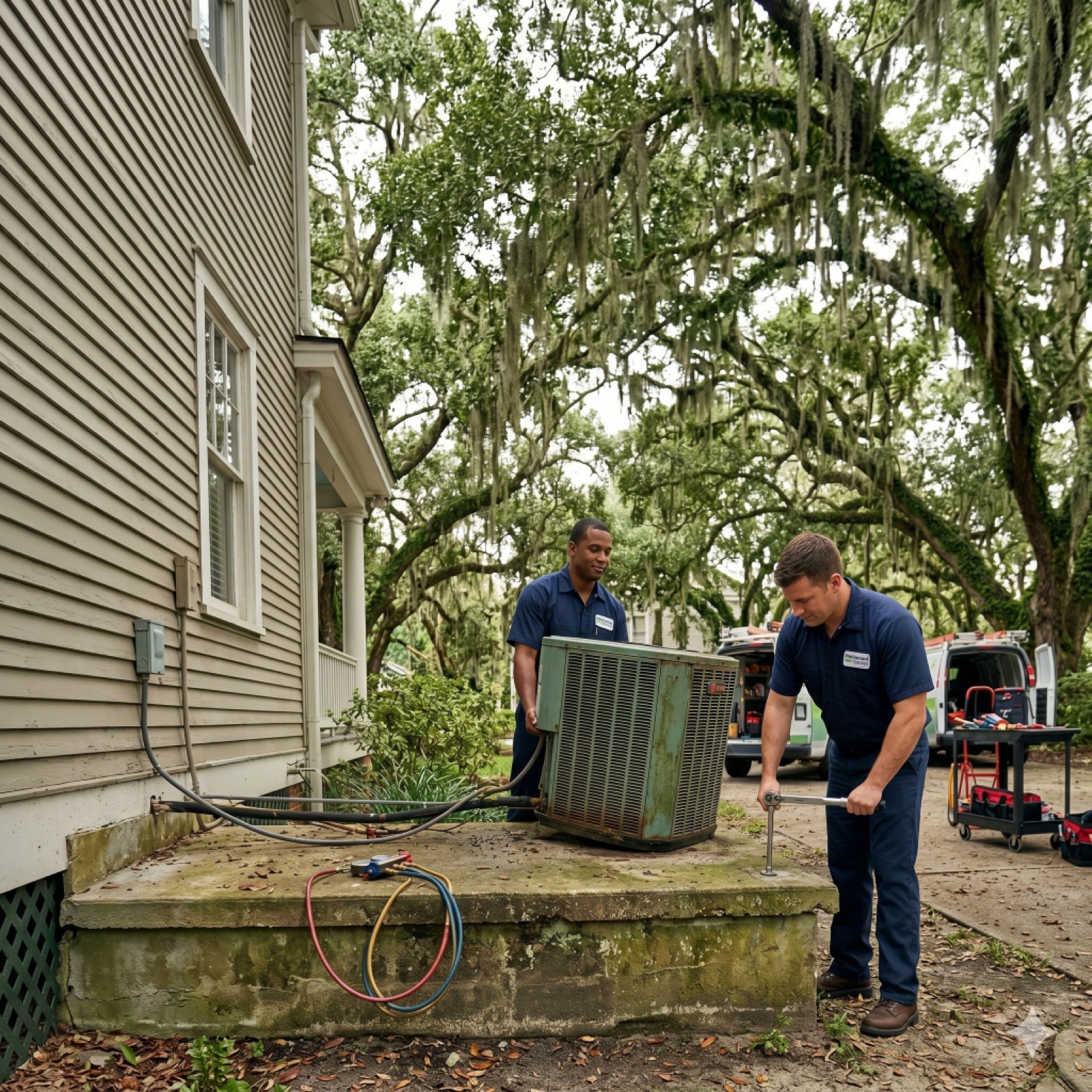 New central air conditioning installation on a Mobile, AL home