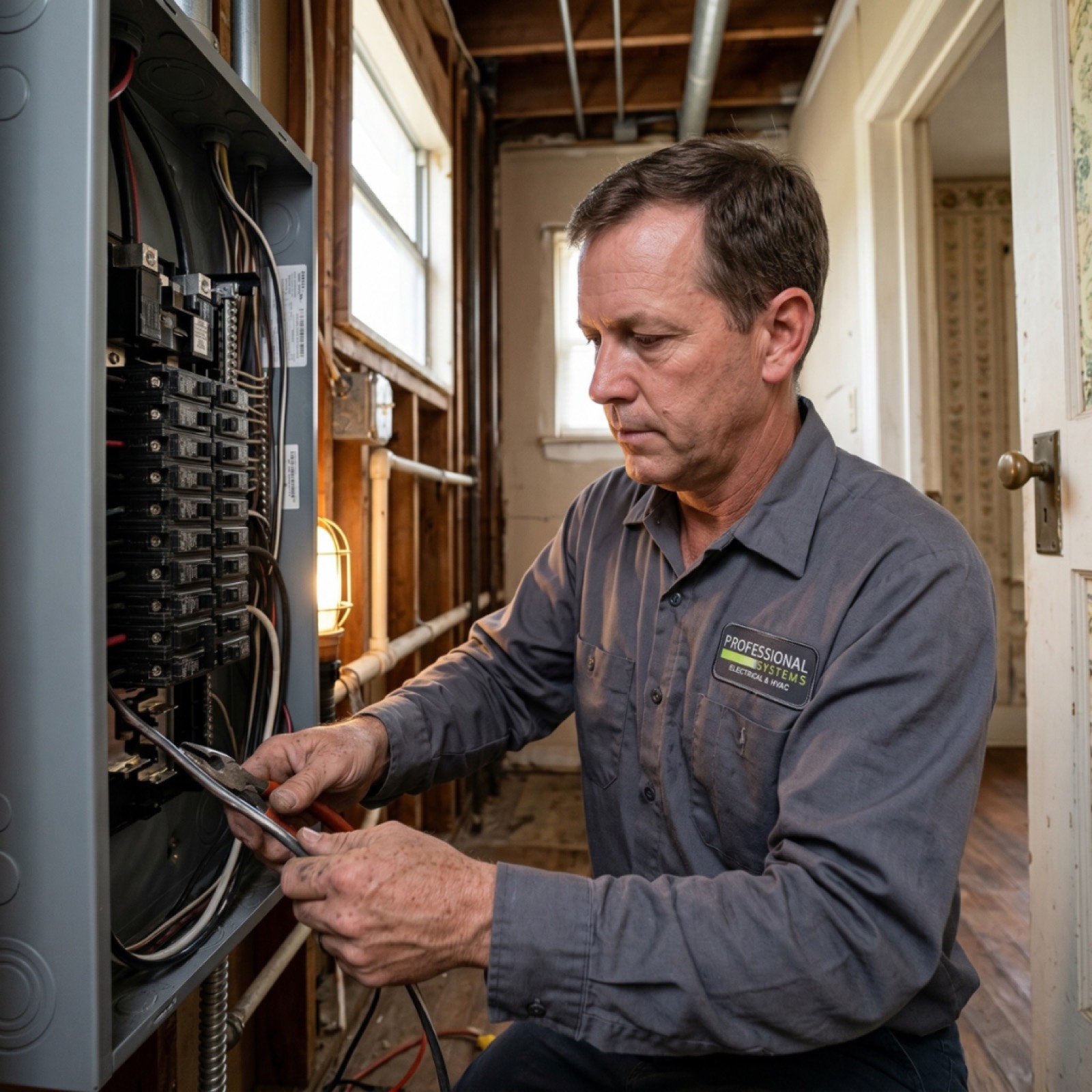 Pro Systems electrician installing a whole-home Generac generator at a Mobile, AL residence.