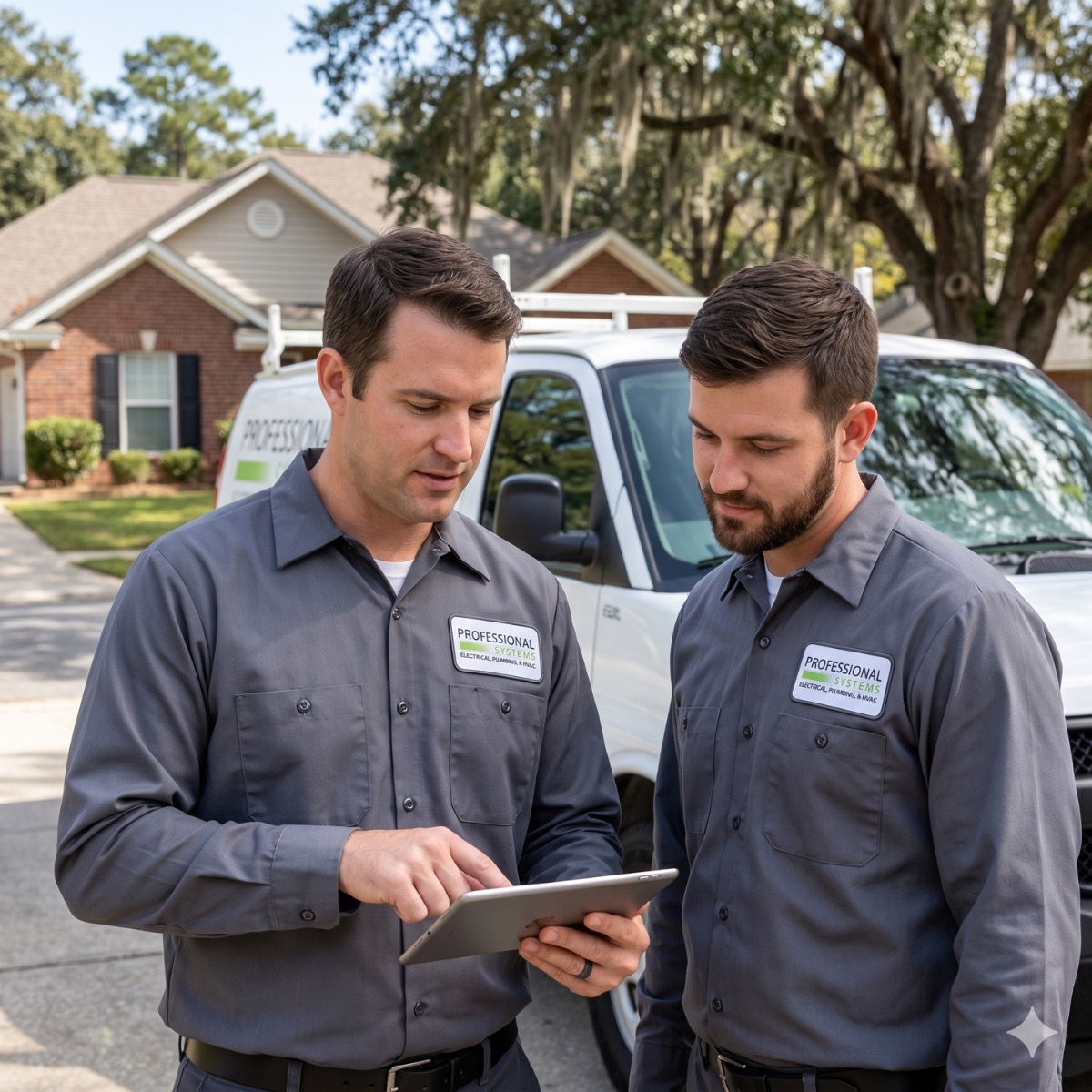 Professional Systems electricians completing a lighting installation in Mobile, AL