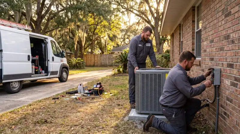 Professional Systems HVAC technician and electrician at a Mobile, AL home